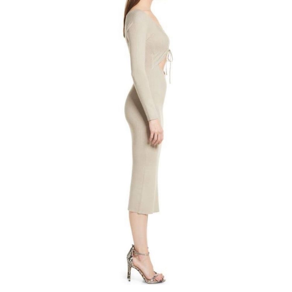 NWOT All in Favor Gathered Front Cut out Long Sleeve Ribbed Midi Dress - Picture 4 of 9